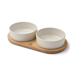 DogCopenhagen Kronborg Egetræs Foderbar med 2 Skåle Off White & Oak
